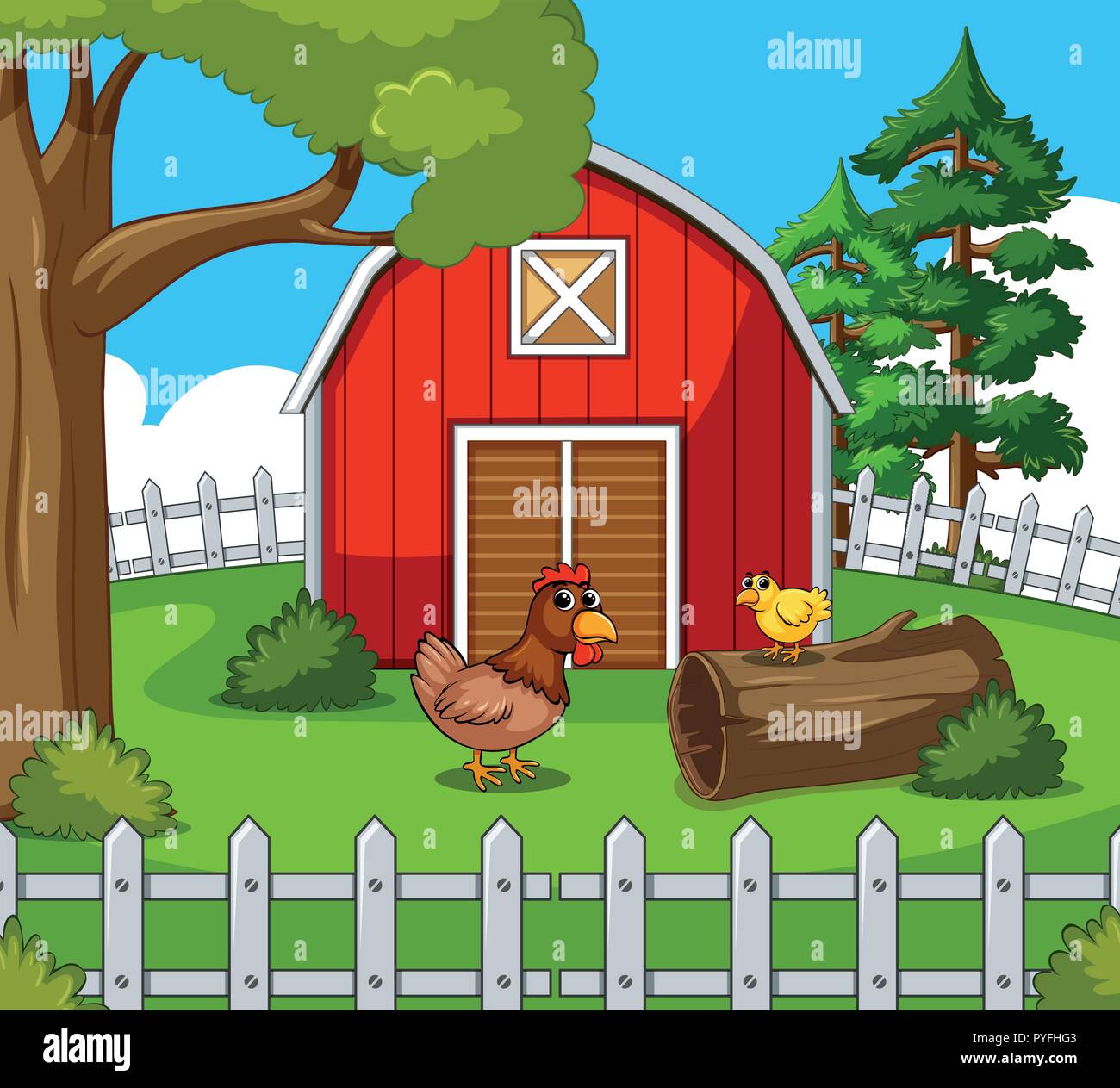 Des poulets dans la ferme illustration Illustration de Vecteur