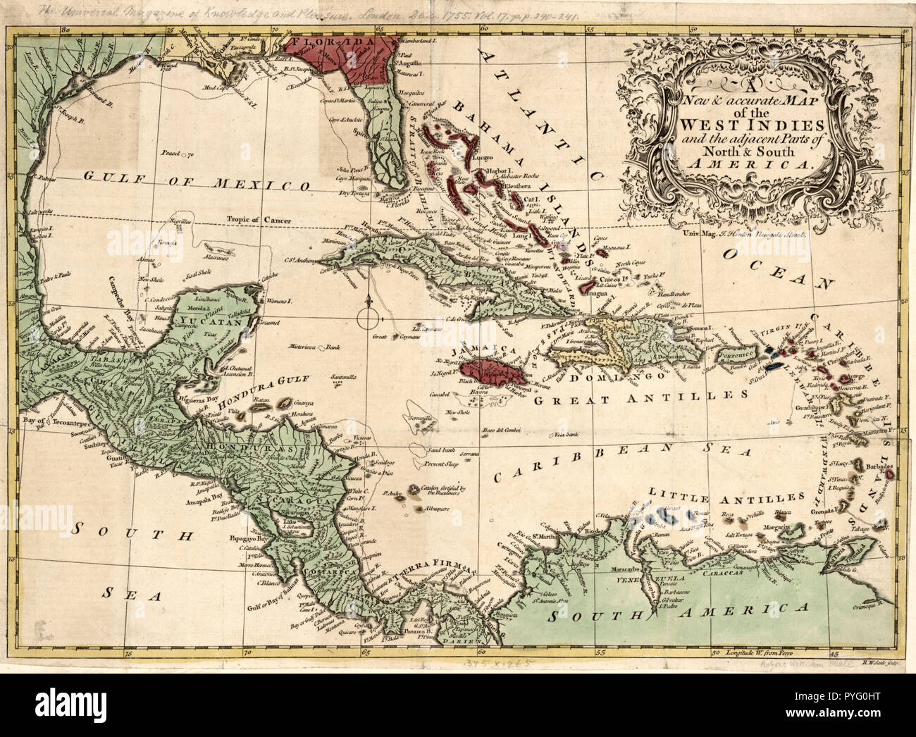 Vintage Maps / Cartes anciennes - A new & carte précise des Antilles et les pièces adjacentes de l'Amérique du Nord & Amérique du Sud Banque D'Images