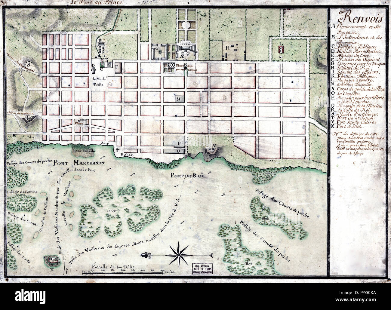 Vintage Maps / Cartes Anciennes -1750s plan de Port-au-Prince, Haïti Banque D'Images