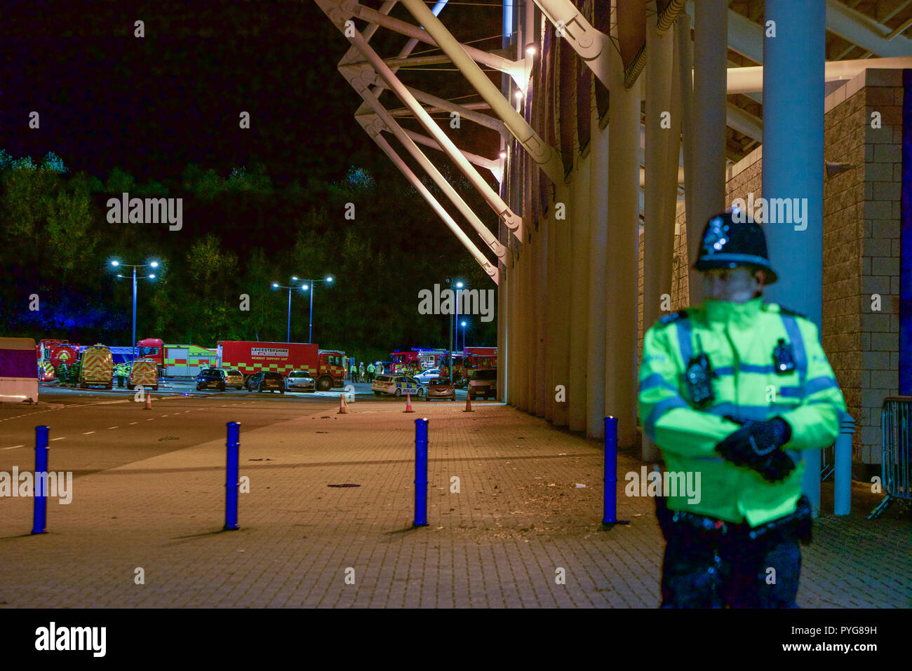 Le stade de football de Leicester City, au Royaume-Uni. 27 Oct 2018. Accident d'hélicoptère à Leicester City Football Ground Crédit : Robin palmer/Alamy Live News Banque D'Images