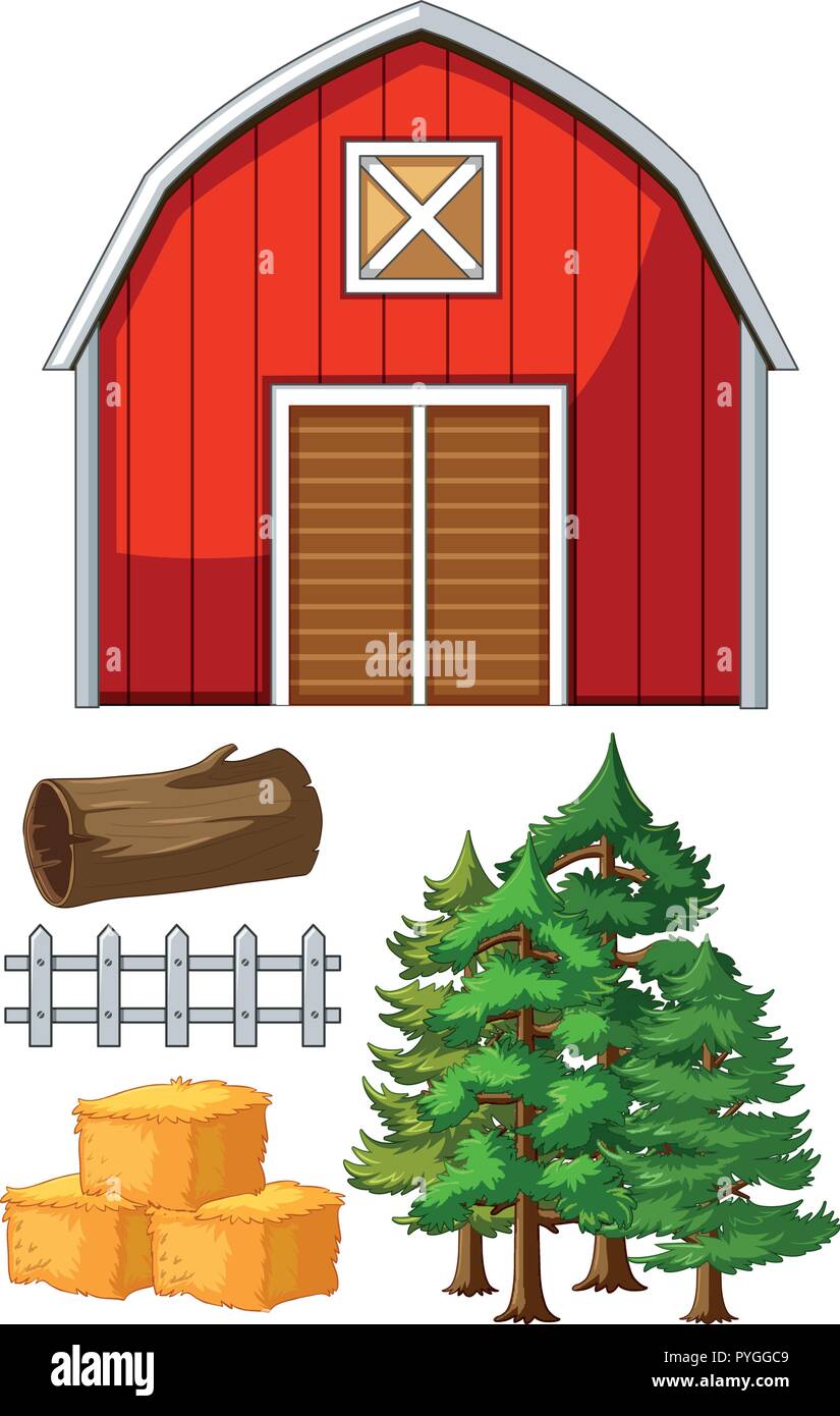 Grange rouge et d'autres éléments agricoles illustration Illustration de Vecteur