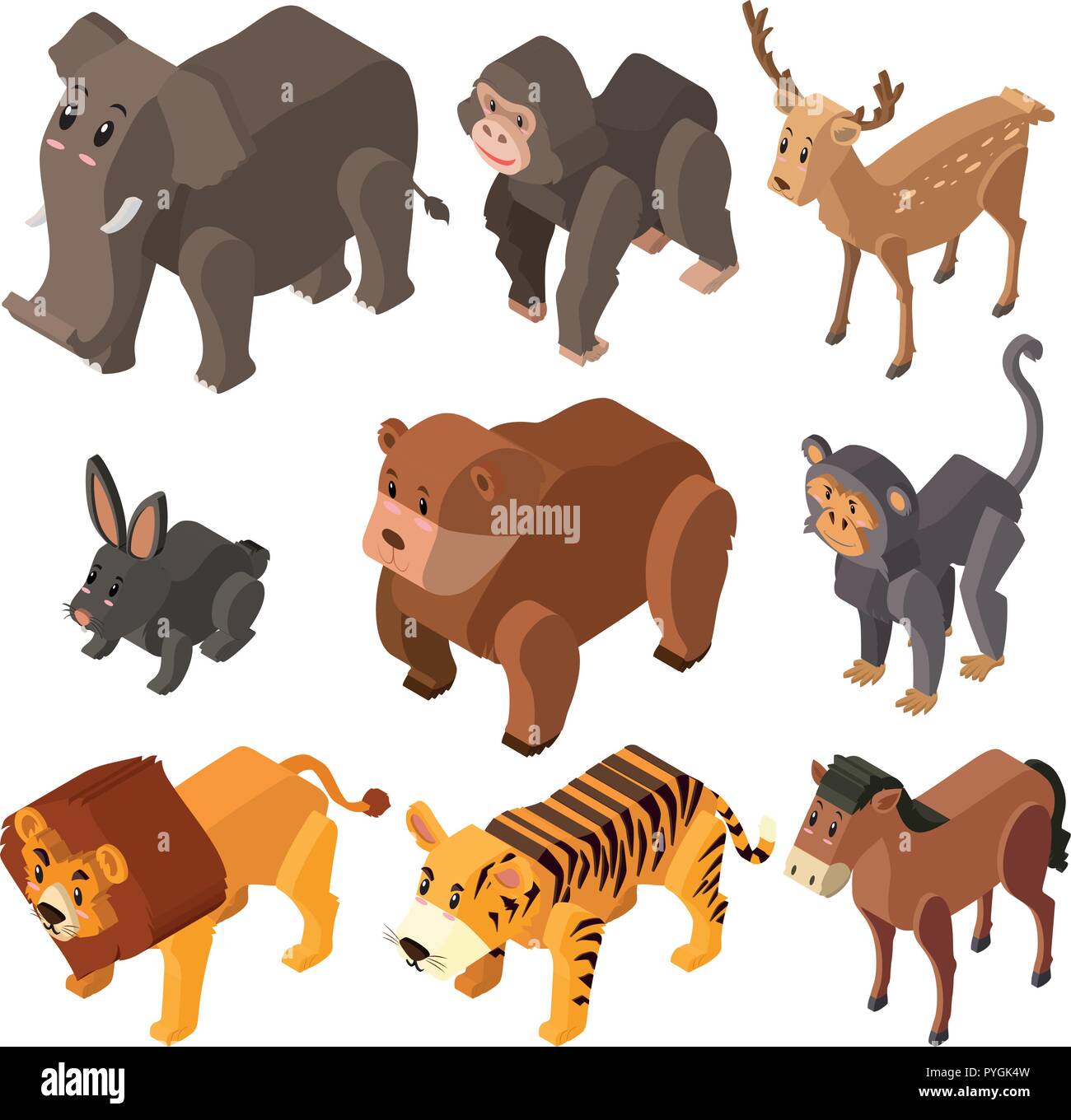 Beaucoup d'animaux sauvages en conception 3D illustration Illustration de Vecteur