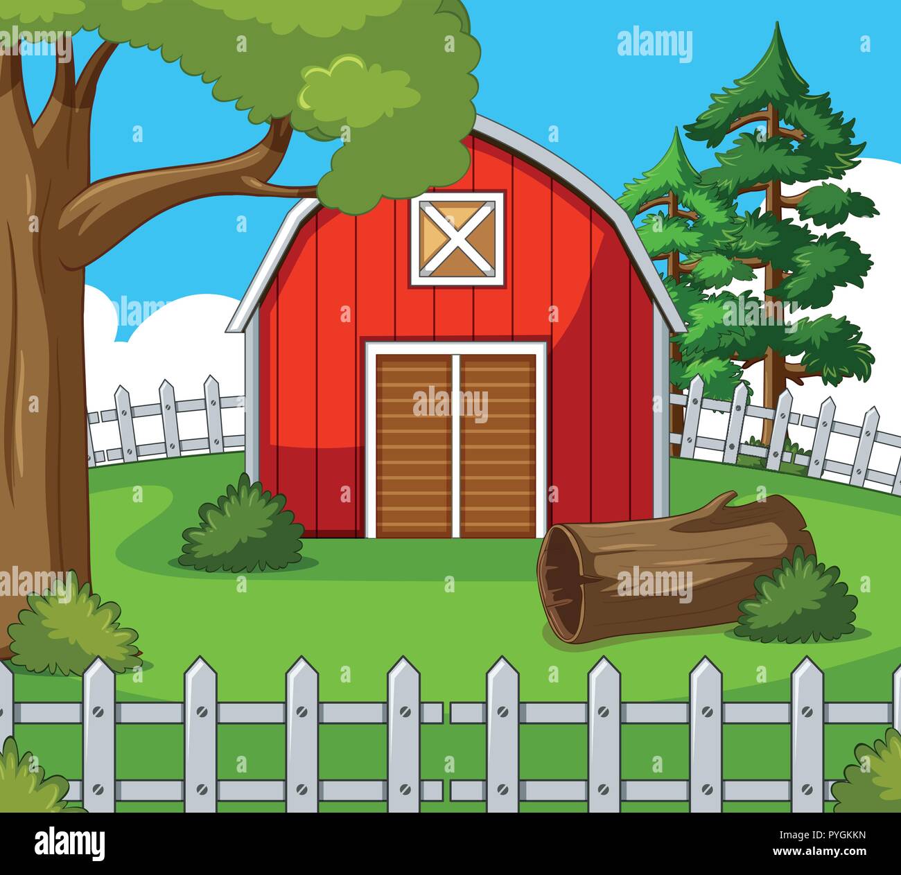 Scène de ferme avec grange rouge illustration Illustration de Vecteur