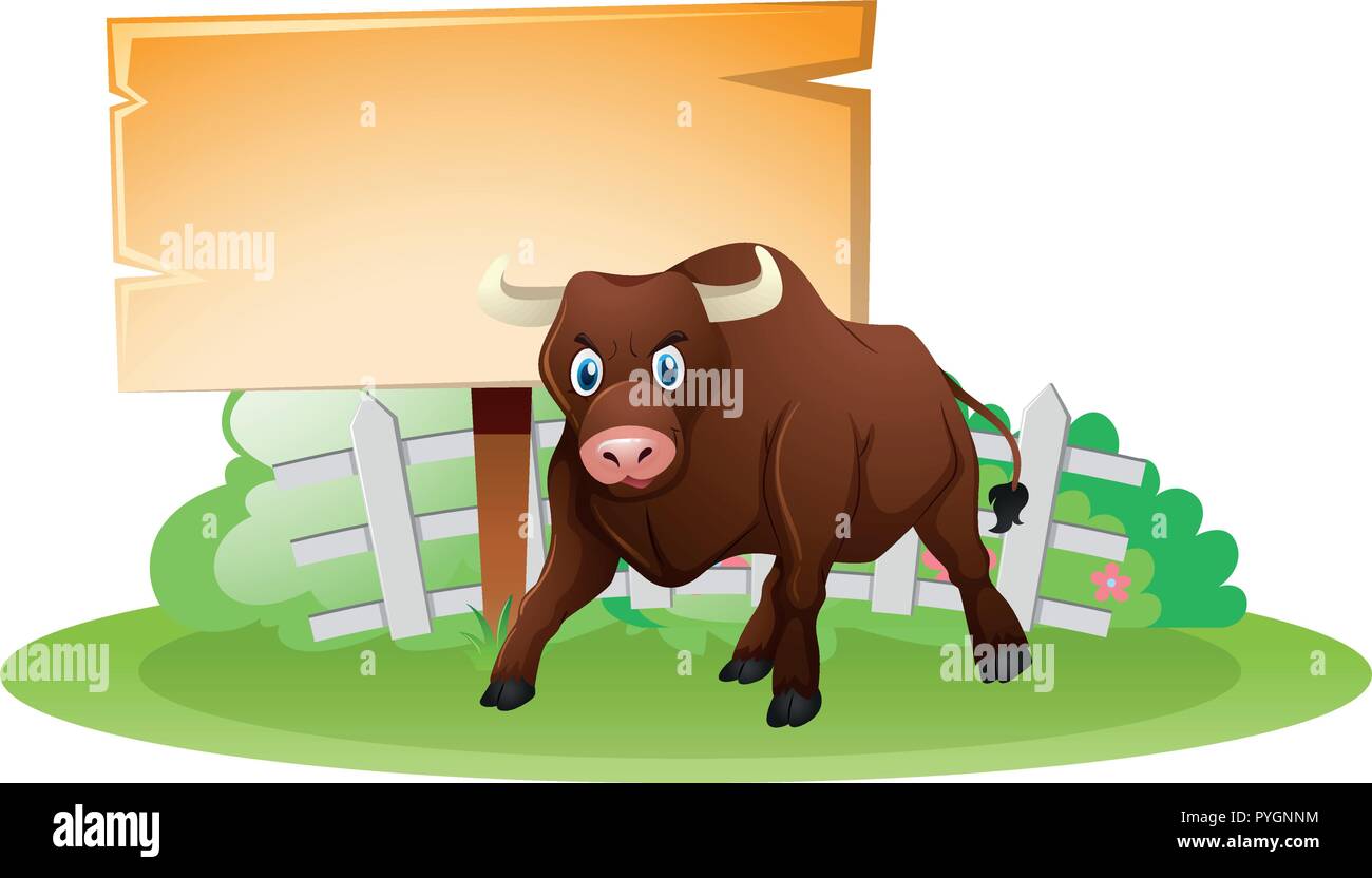 Panneau en bois brun et illustration de bull Illustration de Vecteur