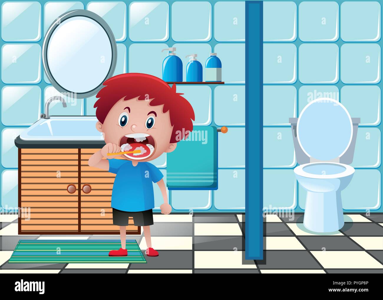 Garçon se brosser les dents dans les toilettes illustration Illustration de Vecteur