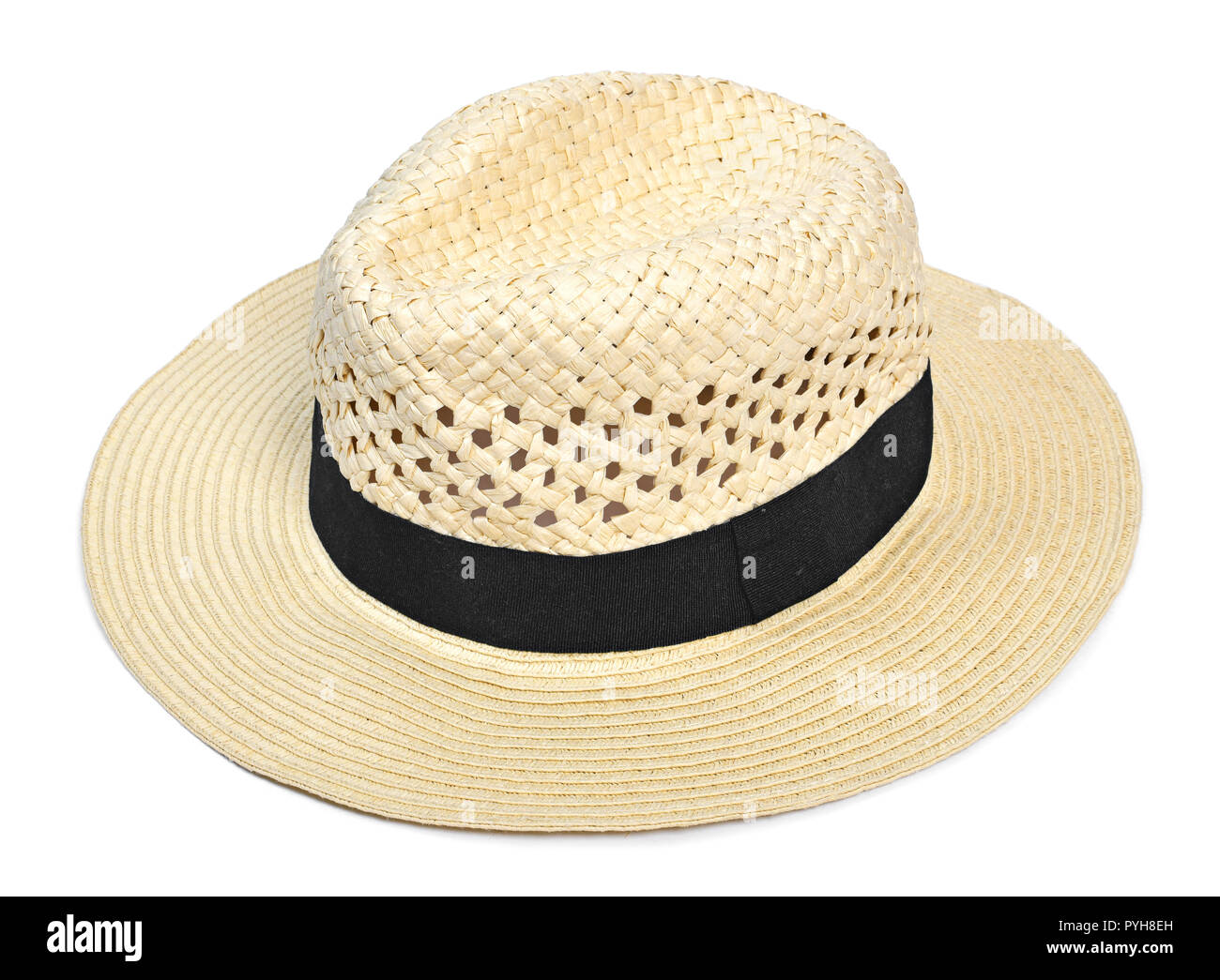 Chapeau Panama, chapeau d'été traditionnels avec chapeau noir ou le ruban,  isolé sur fond blanc. Découper objet avec vue supérieure ou high angle view  Photo Stock - Alamy