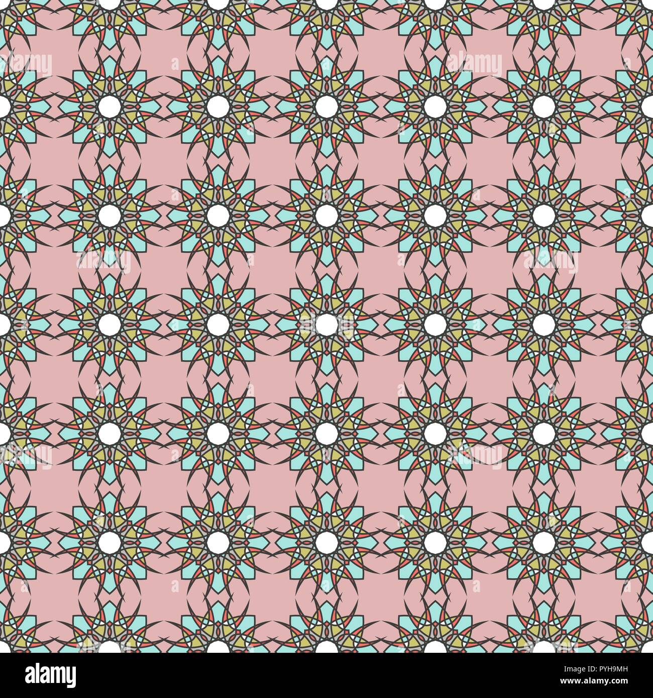 Abstract pattern délicate avec des formes de décoration dans des tons doux sur le fond rose pale, en tant que vecteur seamless texture tissu Illustration de Vecteur