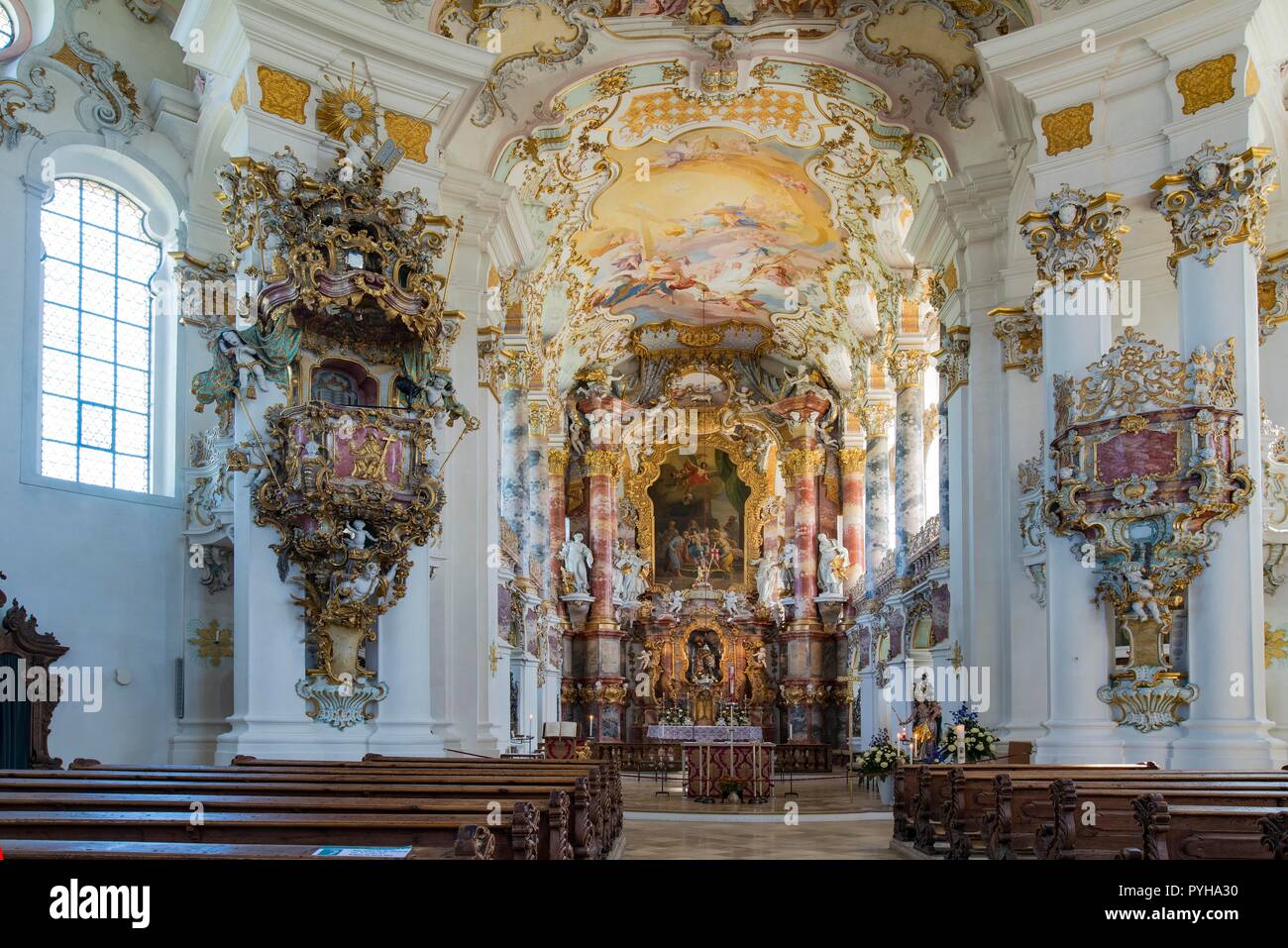 Allemagne, WIES. L'église baroque de Wies en Bavière appartient avec ses magnifiques peintures à la parole de l'UNESCO des sites du patrimoine mondial Banque D'Images