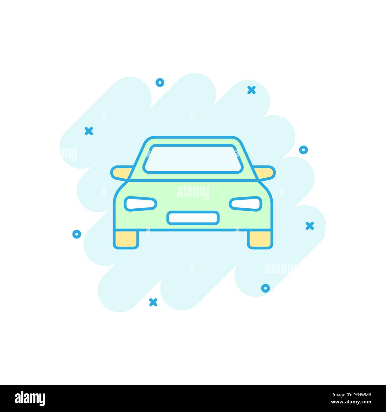 Cartoon Vector icône de voiture dans le style comique. Véhicule automobile illustration pictogramme. Berline voiture effet splash concept. Illustration de Vecteur