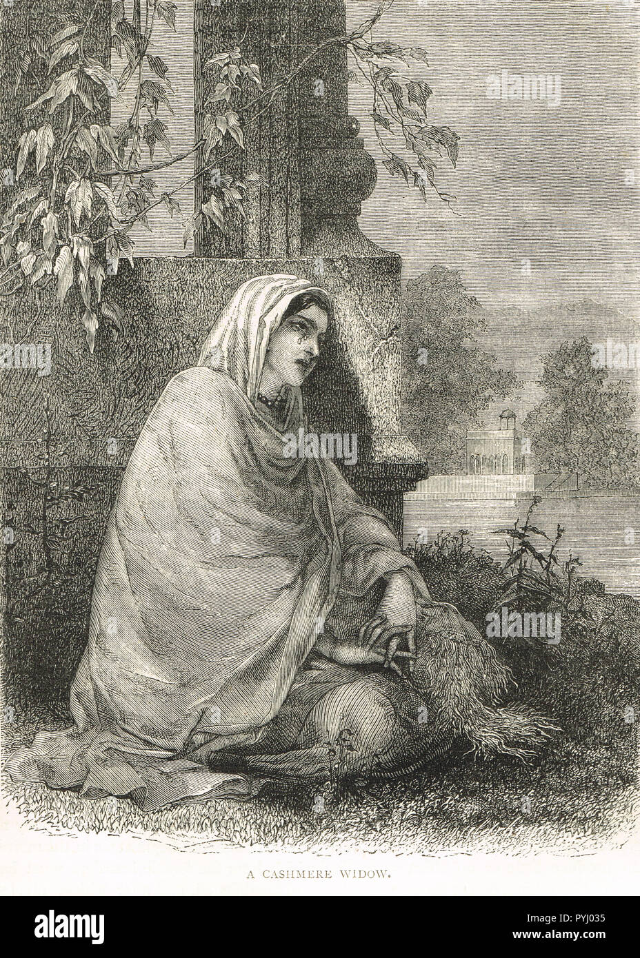 Une veuve du Cachemire indien, la famine de 1876-1878, au Cachemire, en Inde Banque D'Images