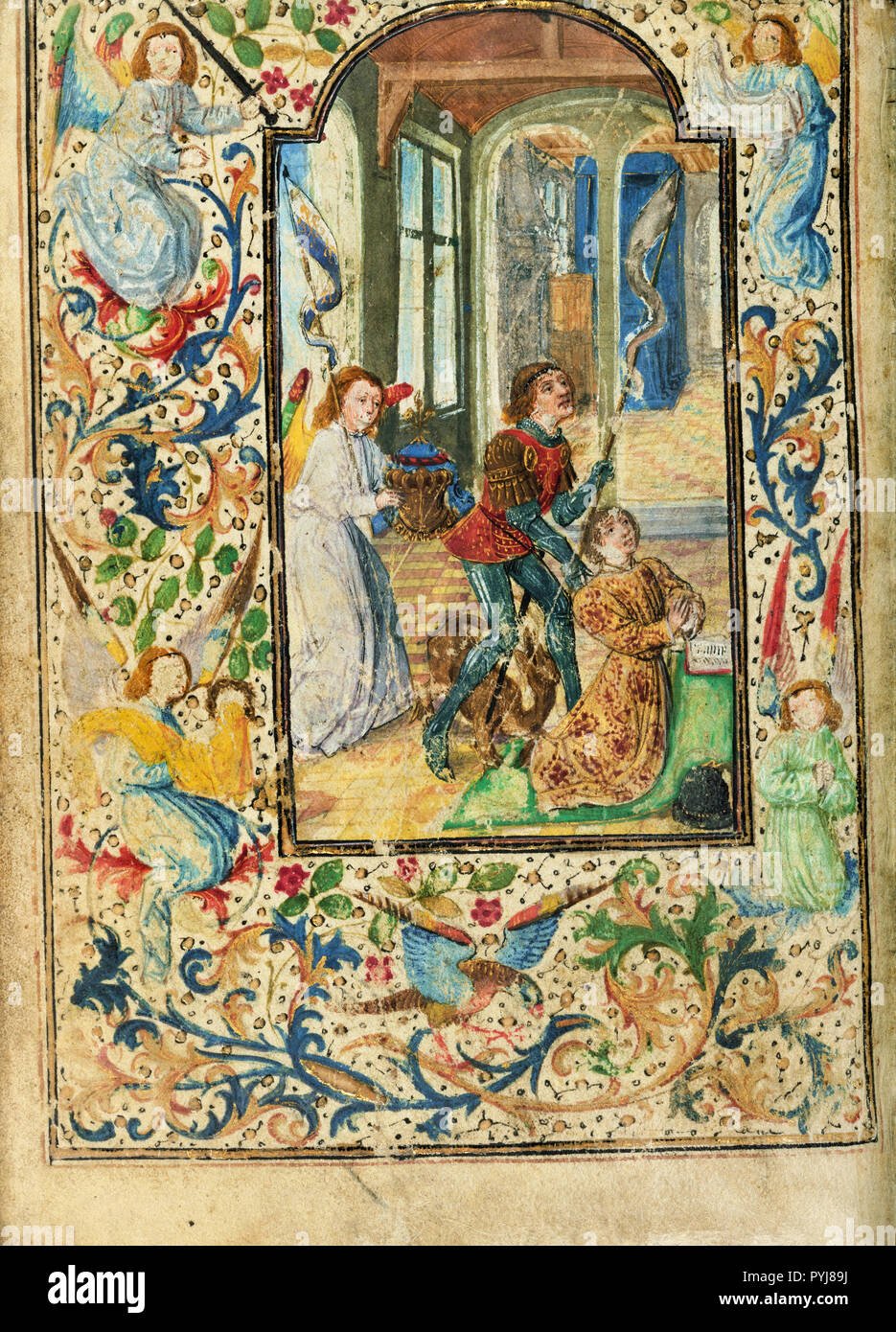 Lieven Van Lathem, Charles le Téméraire présenté par Saint George, vers 1471 Tempera, couleurs de la feuille d'or, d'or, d'argent, encre sur parchemin, le J. Paul Getty Museum, Los Angeles, USA. Banque D'Images