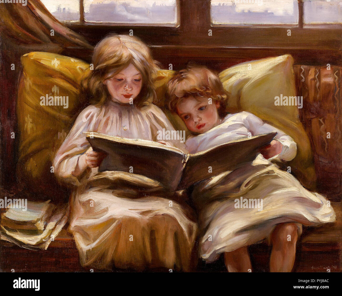 Laura Muntz Lyall, histoire intéressante 1898 Huile sur toile, Musée des beaux-arts de l'Ontario, Toronto, Canada. Banque D'Images