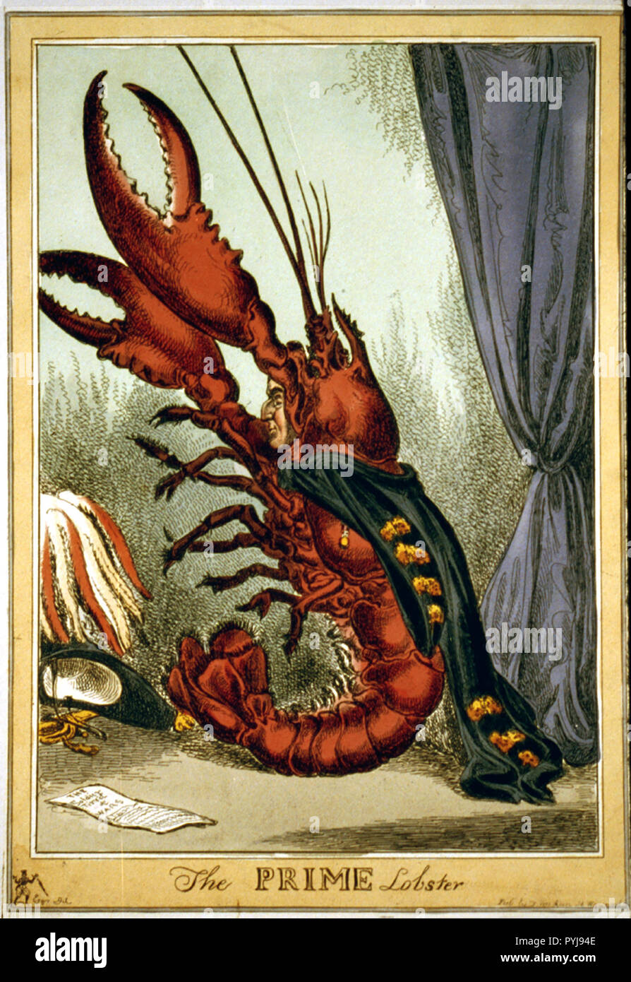 Wellington comme un homard géant, son profil entre les griffes de la  créature soulevées, se dresse sur la partie inférieure de la queue des  joints ; de son dos pend un chancelier