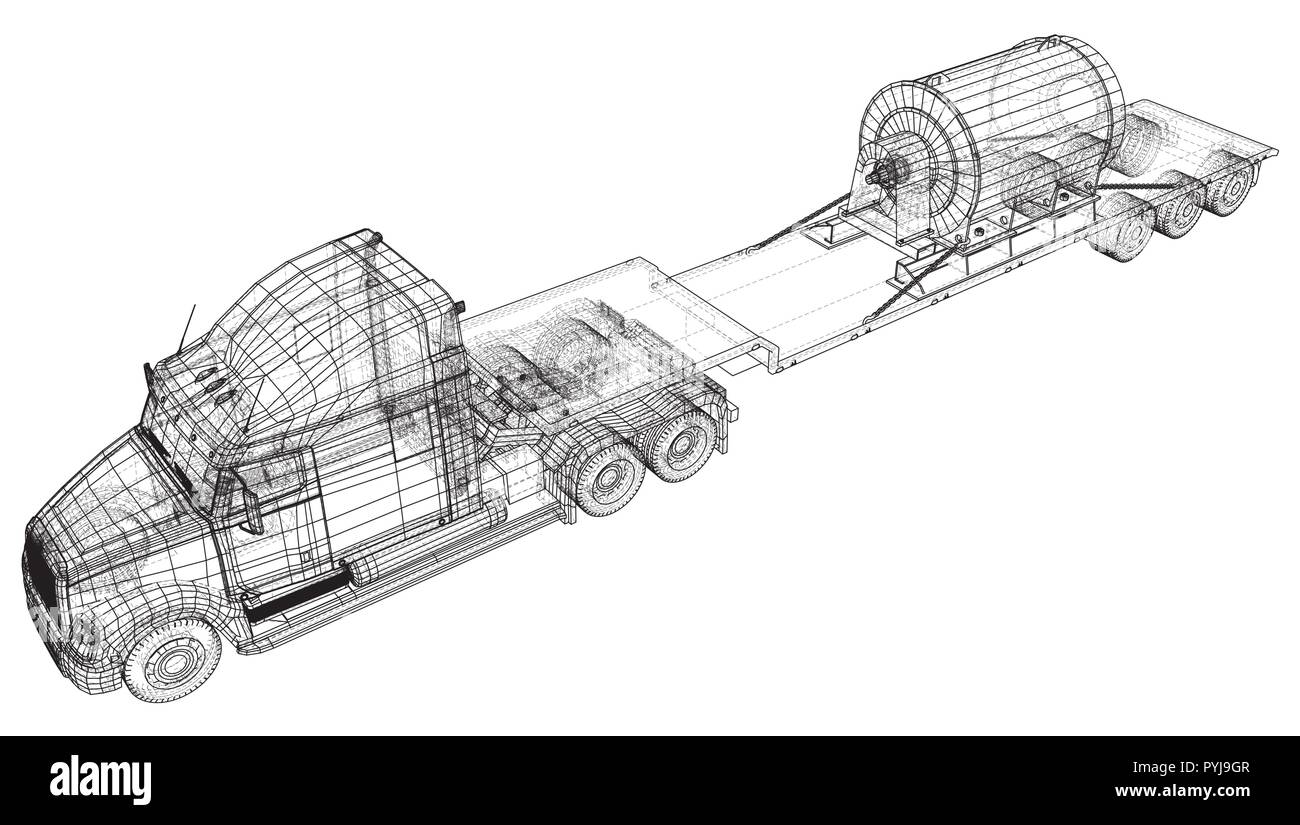 Livraison de voiture camion semi remorque. Véhicule de fret. Format EPS10. Le rendu 3D de vecteur Illustration de Vecteur