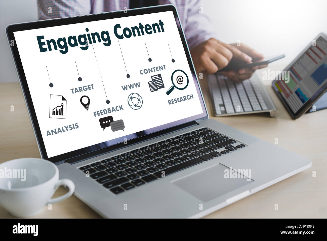 Les données marketing de contenu des médias de l'information Publication de Blogs Contenu Vision Concept Banque D'Images