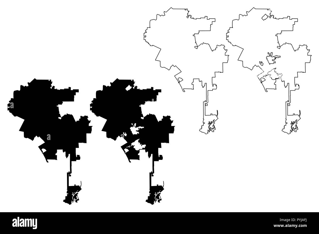 Los Angeles City ( États-Unis villes, États-Unis d'Amérique, USA, ville L.A.) map vector illustration gribouillage, croquis Ville de Los Angeles voir la carte Illustration de Vecteur