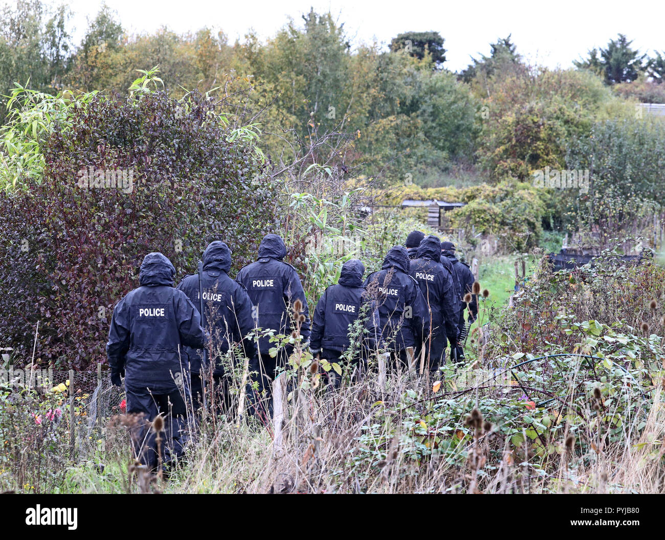 Les agents de police à l'œuvre dans Longfield près de New Ash Green dans le Kent, alors que l'enquête se poursuit dans la disparition de maman-de-cinq Sarah Wellgreen qui n'a pas été vu depuis le 9 octobre. Banque D'Images