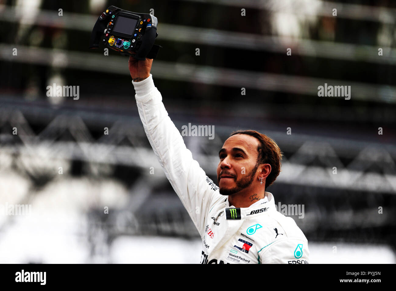 Mercedes Lewis Hamilton célèbre remportant le championnat des pilotes de Formule 1 au cours de la Grand Prix 2018 Le Mexique à l'Autodromo Hermanos Rodriguez à Mexico. Banque D'Images