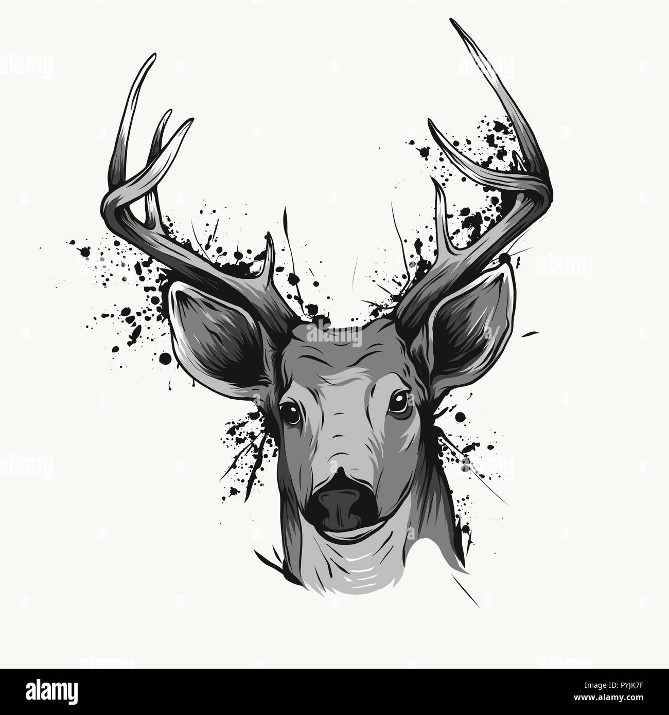 Tête de cerf sur blanc, faites à la main vintage illustration Illustration de Vecteur