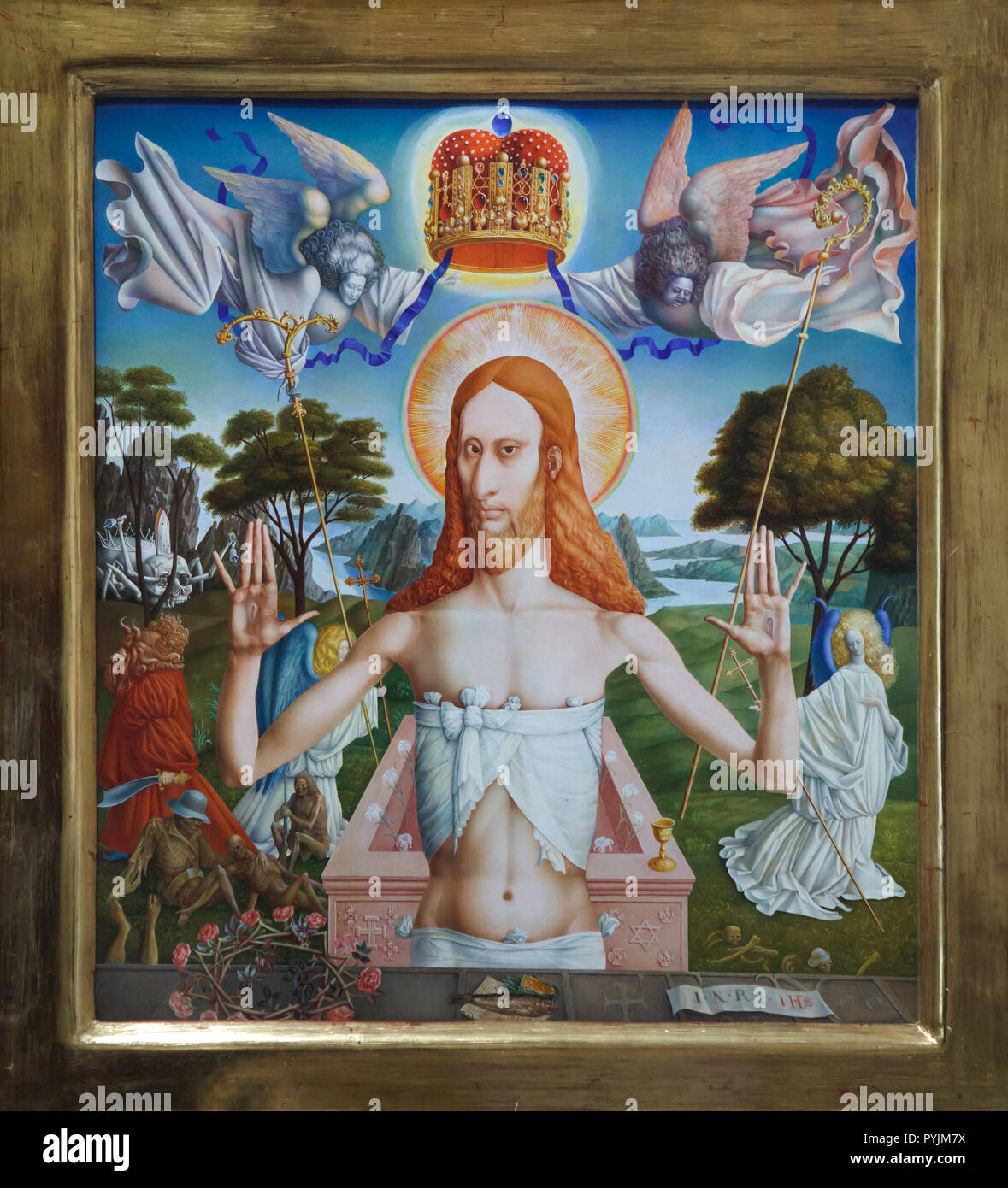 Peinture 'la résurrection du Christ" par l'artiste autrichien Ernst Fuchs (1965) sur l'affichage dans le Musée Ernst Fuchs à Vienne, Autriche. Banque D'Images