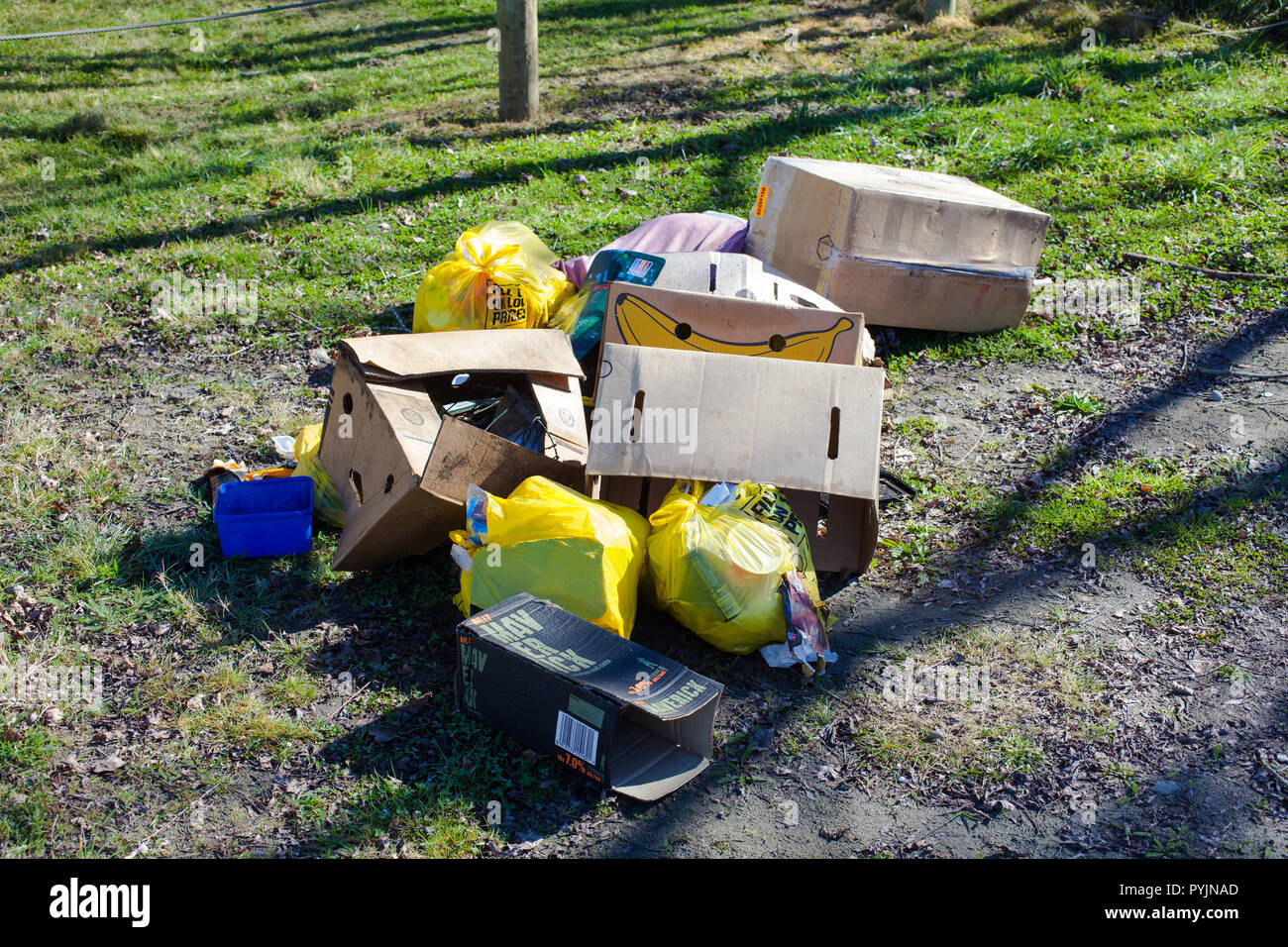 Un regard sur la vie en Nouvelle-Zélande. Les ordures ménagères ont été jetées au bord d'une rivière. Les Kiwis n'ont jamais été gentils avec leur belle campagne. Banque D'Images
