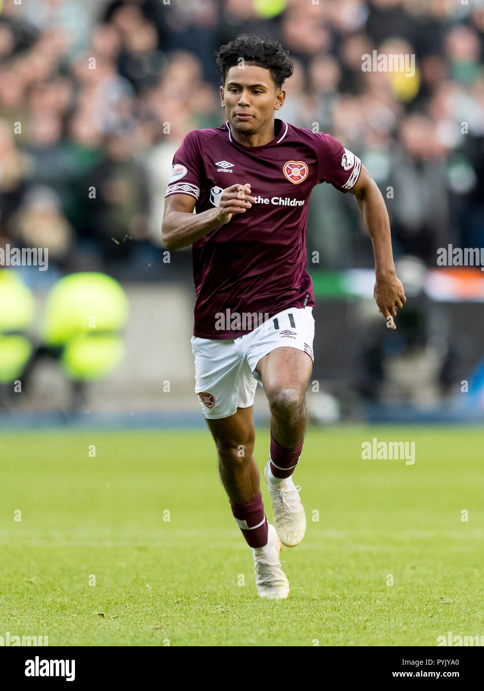 Le stade de Murrayfield, Edinburgh, UK. 28 Oct, 2018. Coupe de la ligue écossaise de football, demi-finale, le Cœur du Midlothian contre Celtic ; Demetri Mitchell des coeurs briser l'avant à l'appui de l'attaque : Action Crédit Plus Sport/Alamy Live News Banque D'Images