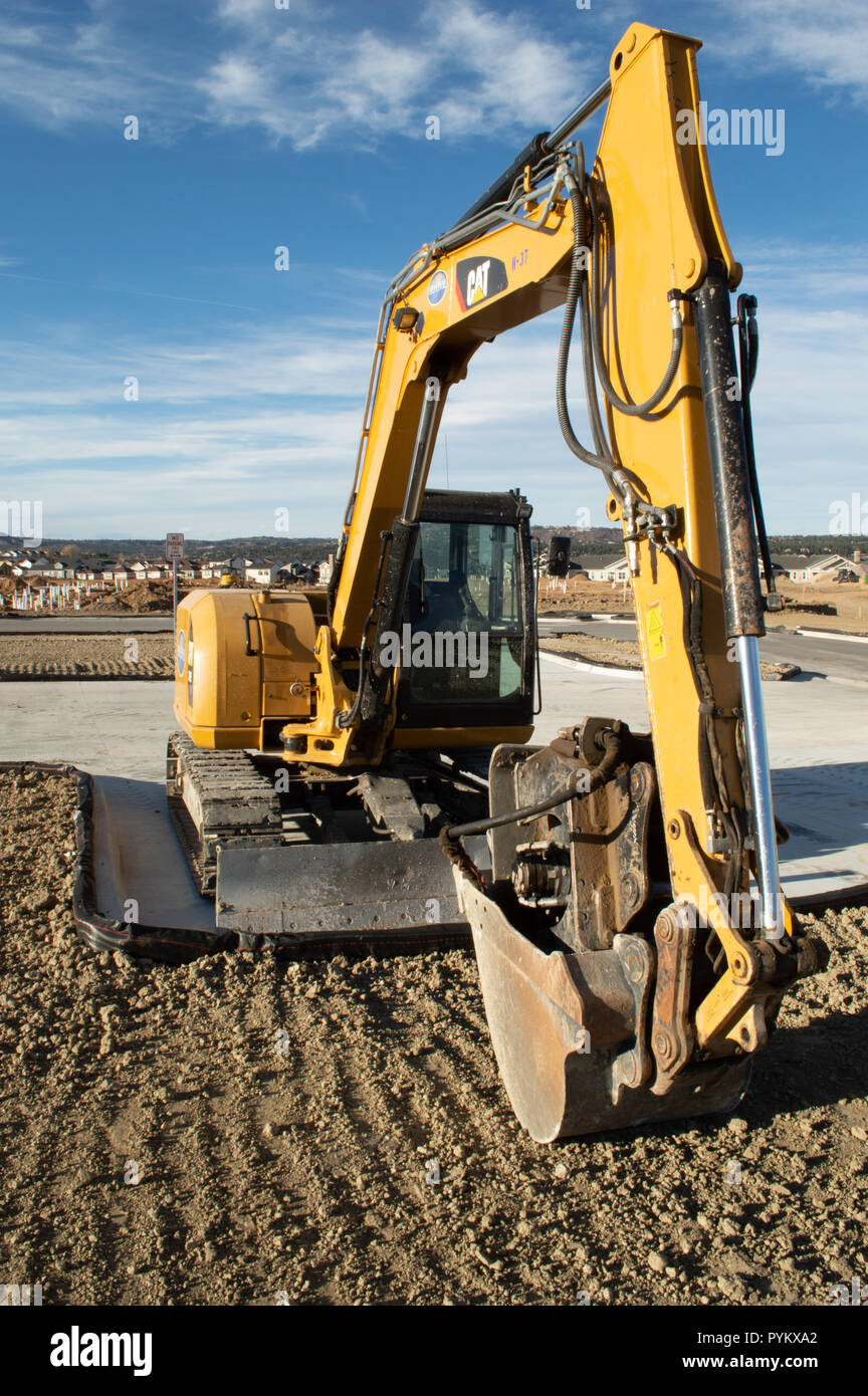 Castle Rock, Colorado / États-Unis - 28 octobre 2018 : Excavatrice jaune at Construction Site Banque D'Images
