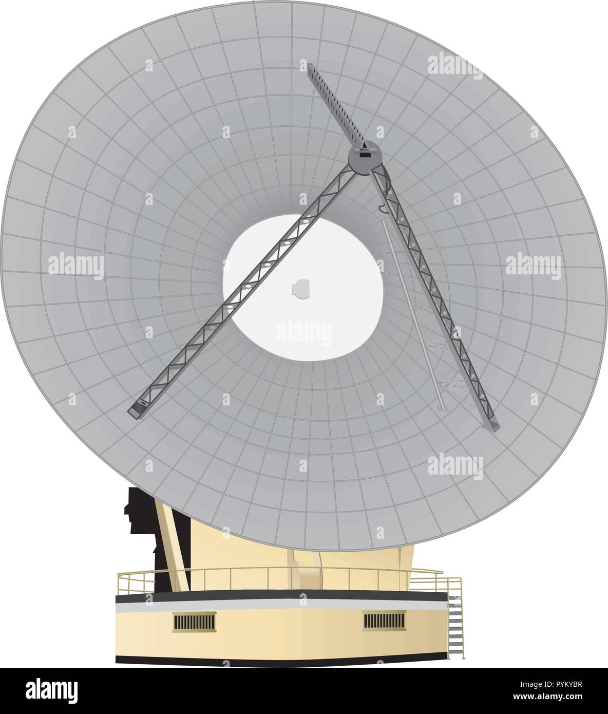 Une grande antenne parabolique de la radiodiffusion et des télécommunications pour recevoir des appels internationaux,communication,transaction banque spaceship Illustration de Vecteur