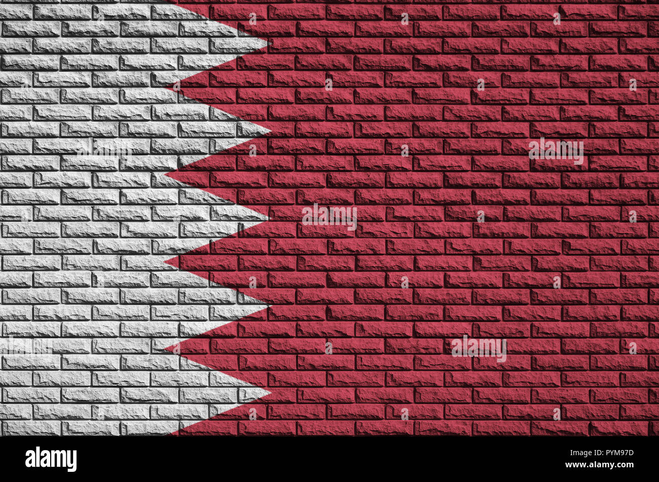 Drapeau de Bahreïn est peint sur un vieux mur de brique Banque D'Images