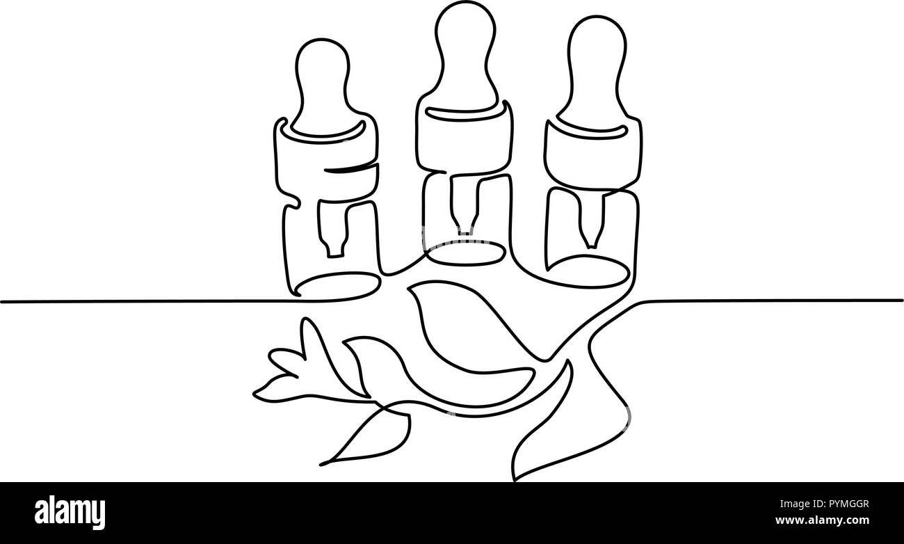 Dessin d'une ligne continue. Flacon cosmétique avec pipette. Vector illustration Illustration de Vecteur