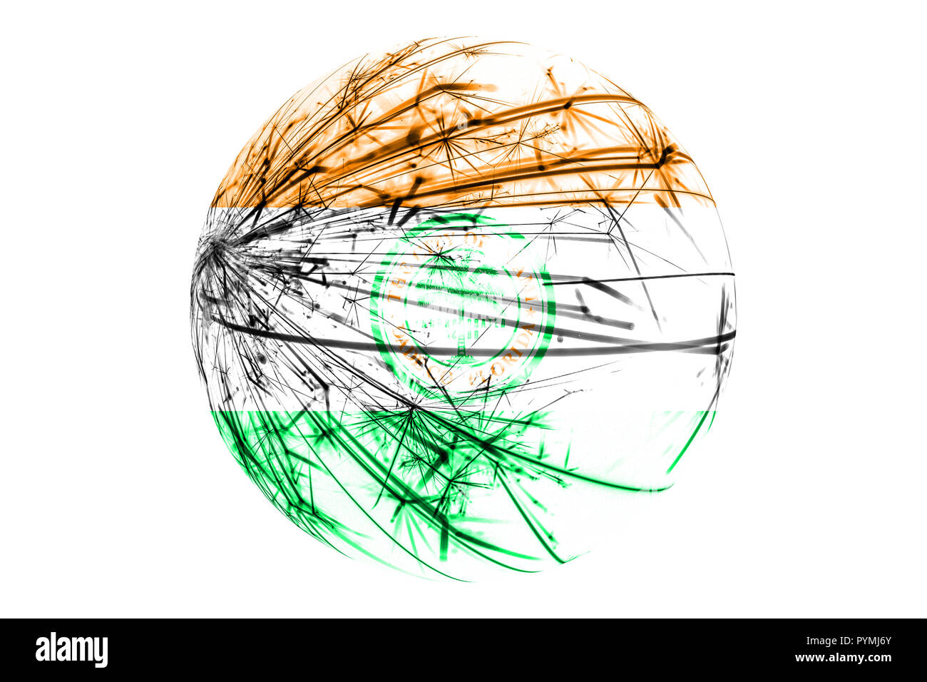 Résumé Miami, Floride drapeau mousseux. Boule de Noël américains concept isolé sur fond blanc Banque D'Images