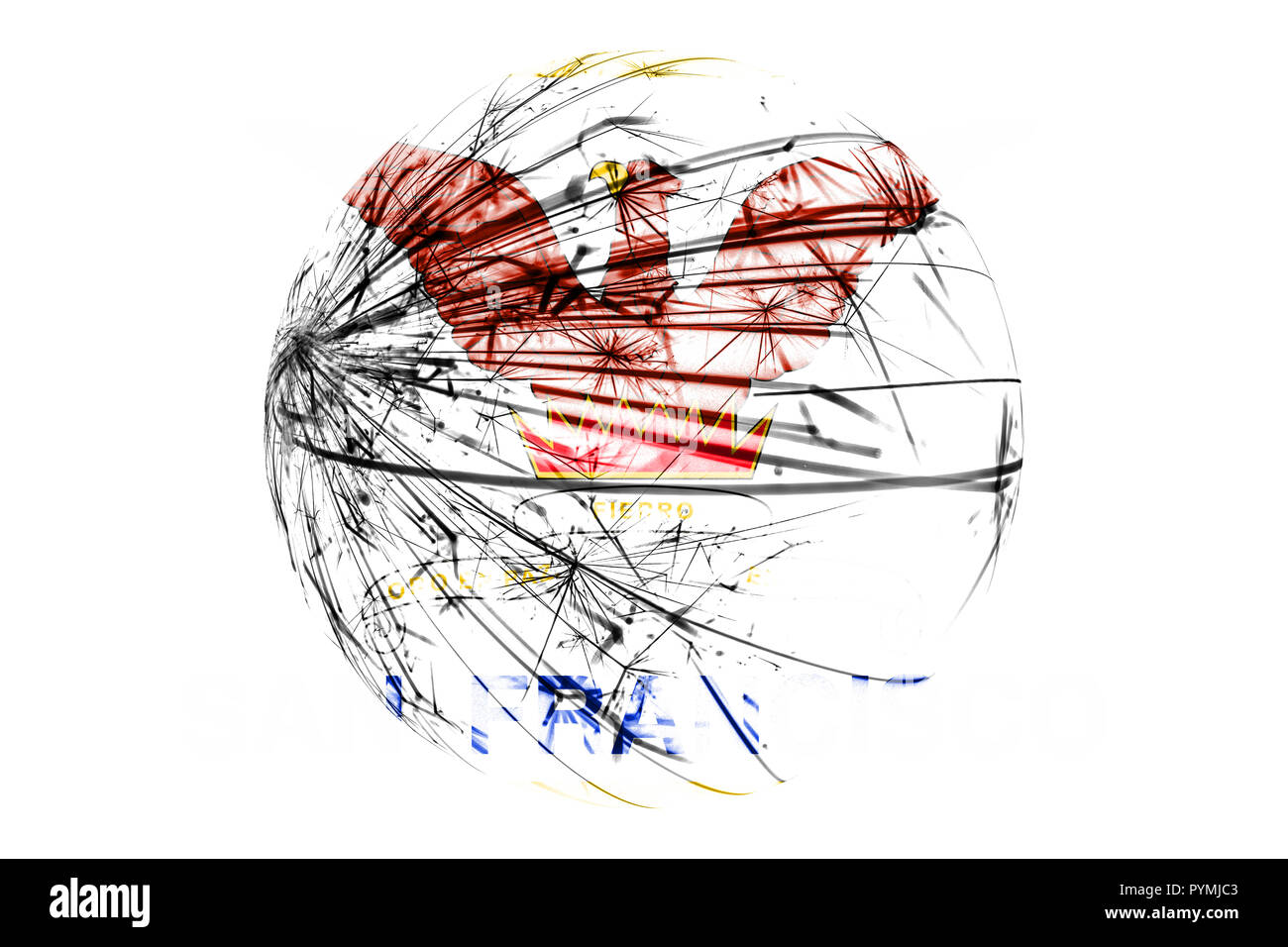 Résumé San Francisco, Californie drapeau mousseux. Boule de Noël américains concept isolé sur fond blanc Banque D'Images