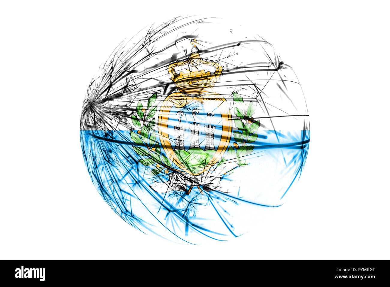 Abstract Saint-marin drapeau étincelante, Boule de Noël concept isolé sur fond blanc Banque D'Images