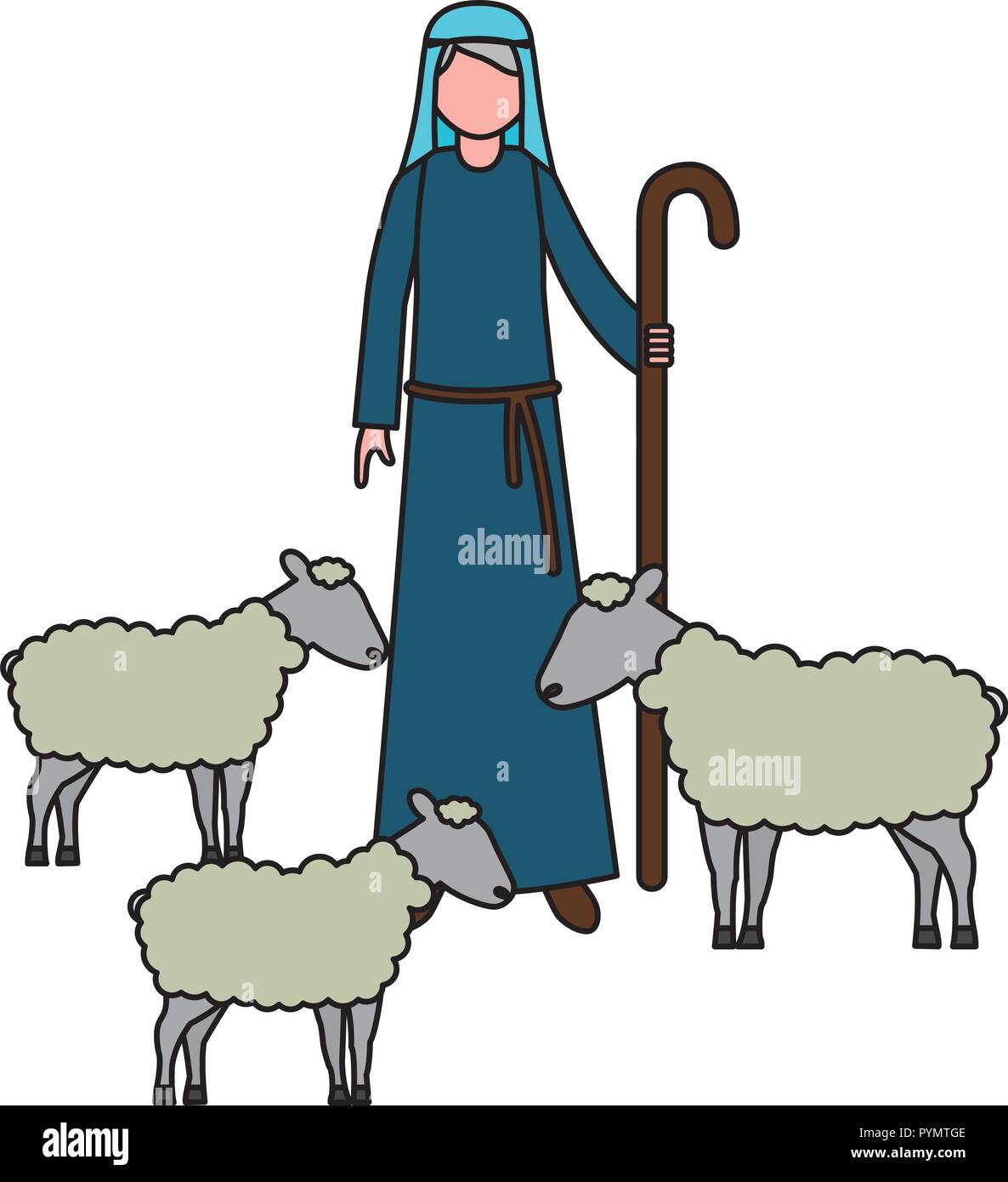 Berger avec troupeau de moutons character Illustration de Vecteur