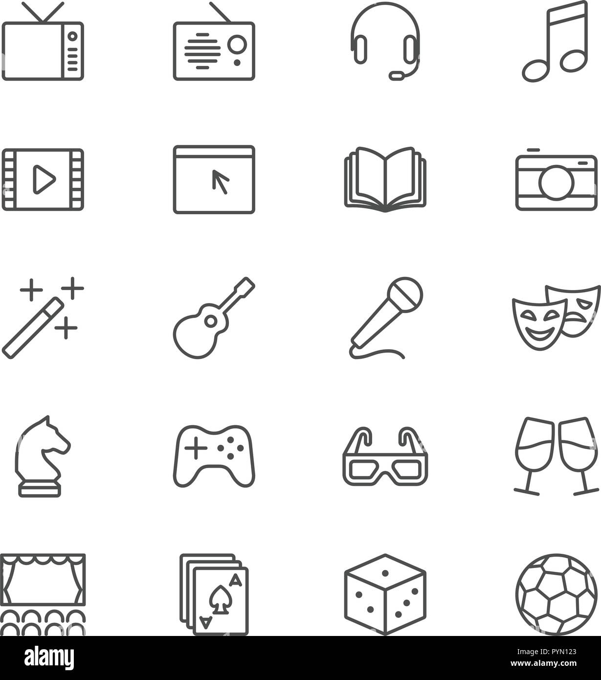 Mince divertissement icon set Illustration de Vecteur