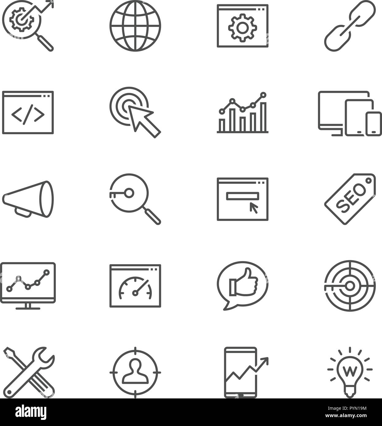 L'optimisation des moteurs de recherche fine icon set Illustration de Vecteur