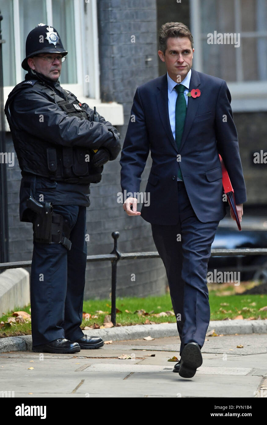 Le Secrétaire à la défense, Gavin Williamson arrive à Downing Street, Londres, pour une réunion du Cabinet. Banque D'Images