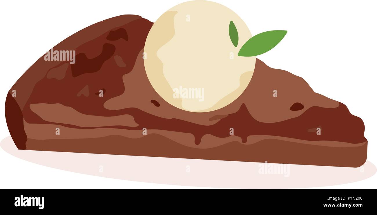 Délicieux morceau de gâteau au chocolat avec crème glacée à la vanille. Illustration de Vecteur