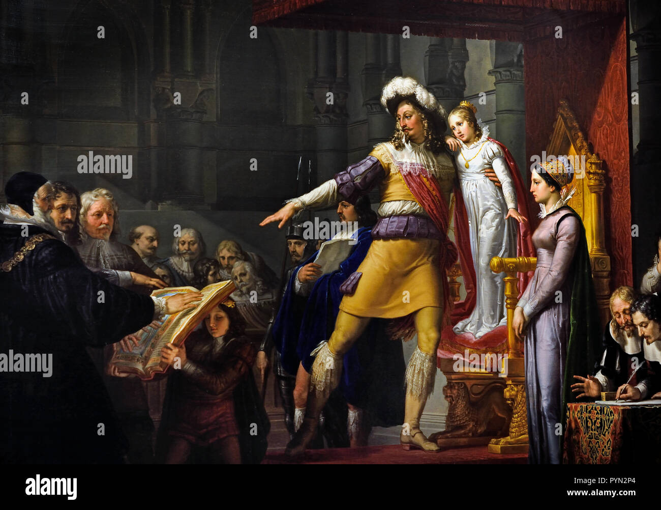 Pelagio Palagi, (1775-1860), Gustavo, Adolfo, Roi de Suède, avant de partir, pour la guerre de religion, de recevoir, l'Assemblée générale , le serment de loyauté, à sa fille, Cristina, 1824, Italie, Italien, Suédois La Suède Gustave II Adolphe ( 1594 - 1632, ou Gustavus Adolphus ou comme Gustav II Adolf ) Banque D'Images