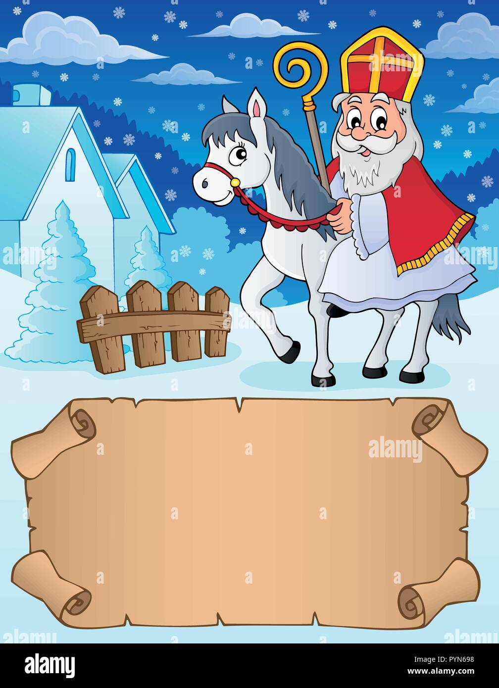 Petit parchemin et Sinterklaas sur horse - eps10 vector illustration. Illustration de Vecteur