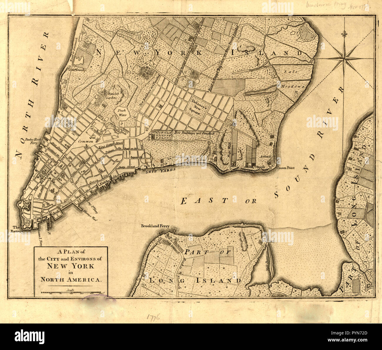 Vintage Maps / Cartes anciennes - New York City map ca. 1776 Banque D'Images