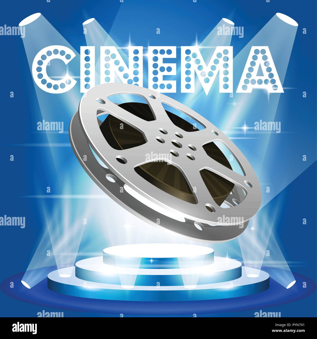 Ancienne bobine de film sur socle lumineux - première du film poster Illustration de Vecteur
