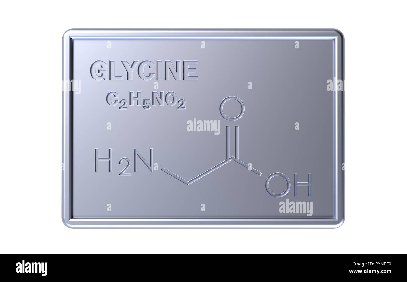 Modèle structural de la glycine sur la plaque métallique. Le rendu 3D. Banque D'Images