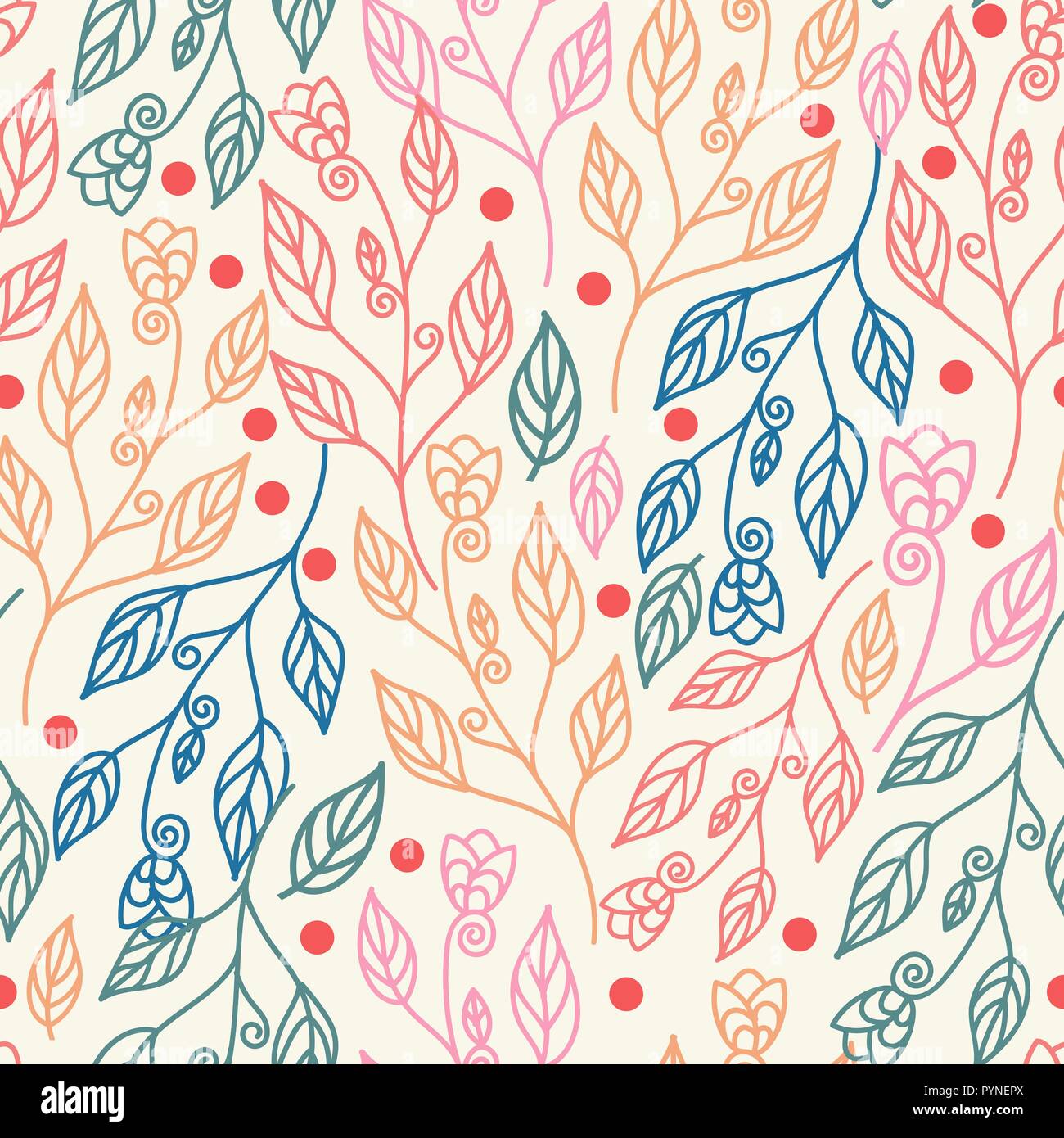 Beau motif floral seamless avec feuilles et fleurs. Illustration Vecteur de fond coloré, papier peint, tissu, la texture de surface, textiles Illustration de Vecteur