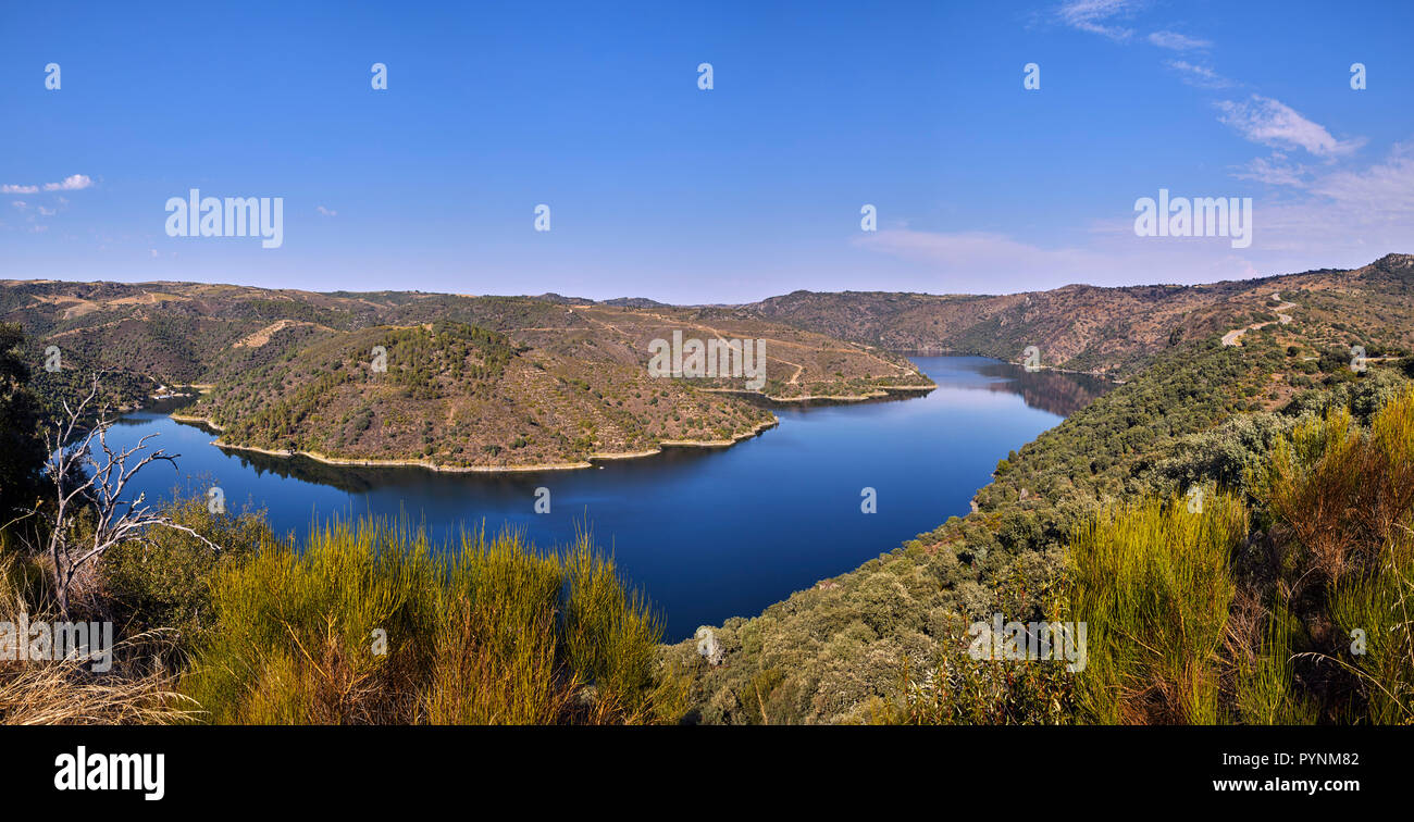 Río Duero près de Lerma où c'est la frontière avec le Portugal. Castilla y León, Espagne. [Parc Naturel Arribes del Duero] Banque D'Images