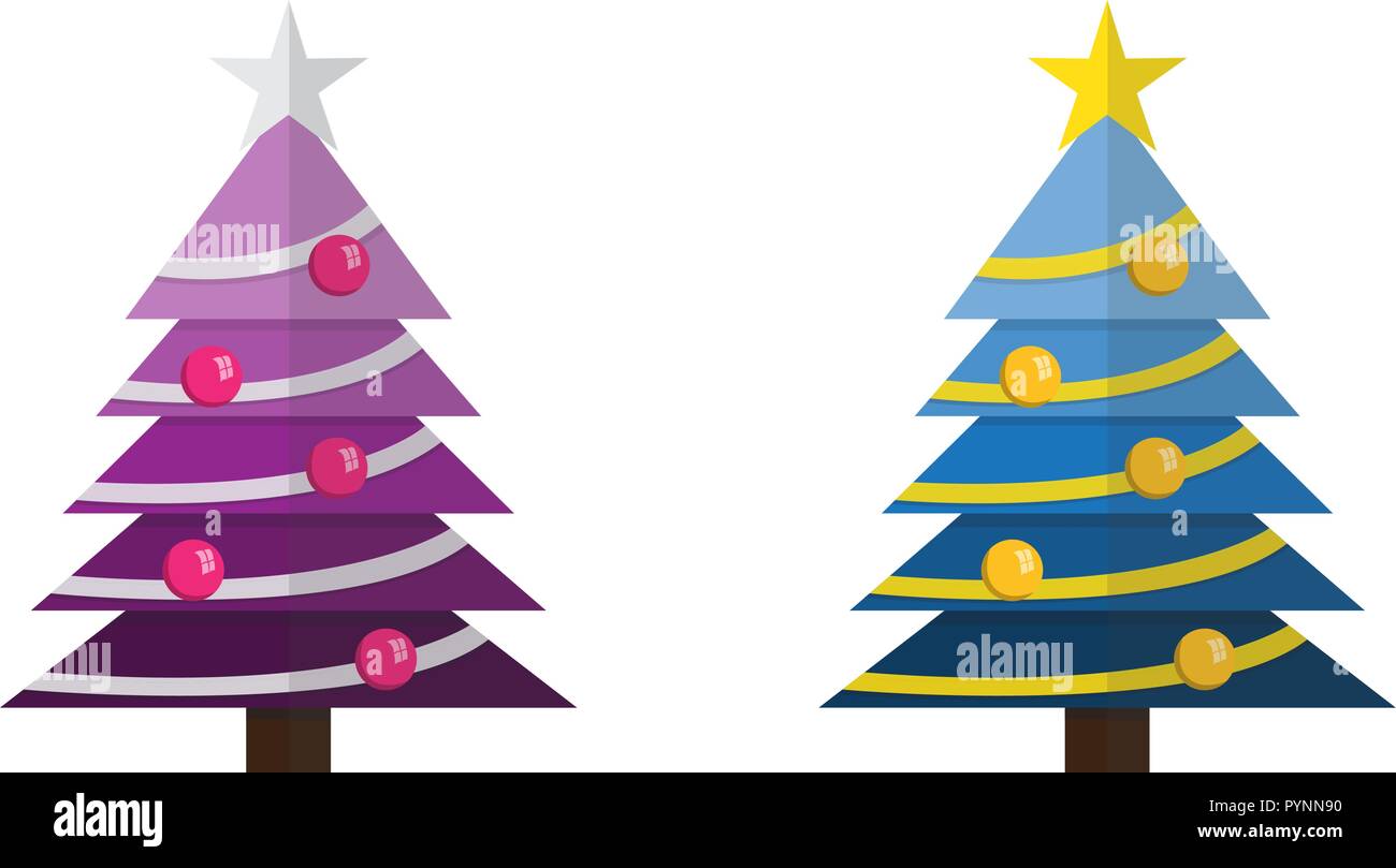 Les arbres de Noël décoré avec des étoiles et boules à définir Illustration de Vecteur