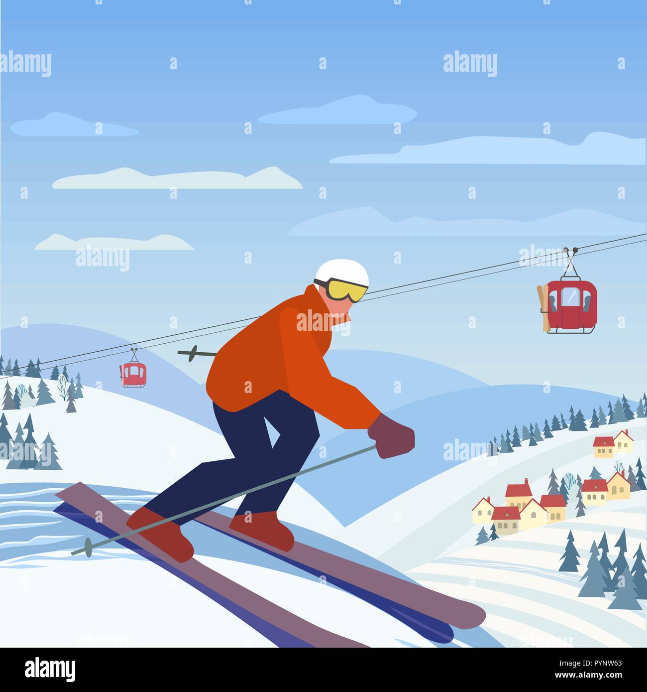 Ski en montagne. Illustration de Vecteur