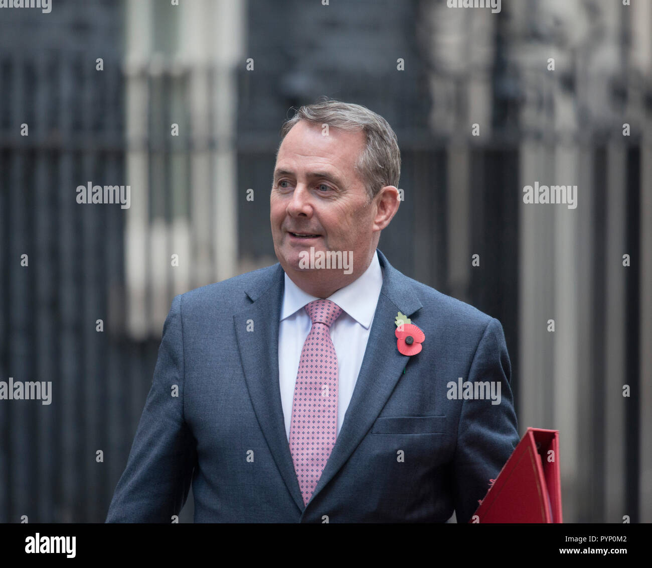 Downing Street, London, UK. 29 octobre, 2018. Liam Fox, Secrétaire d'État chargé du Commerce international, quitte Downing Street après un pré-budget Réunion du Cabinet avant de se rendre au Parlement pour assister à l'Automne Budget. Credit : Malcolm Park/Alamy Live News. Banque D'Images