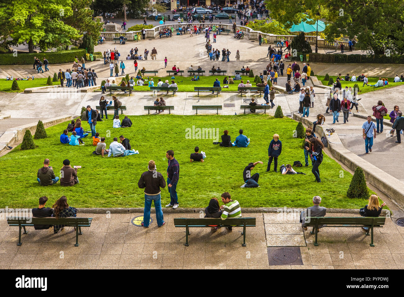 France, Paris, Montmartre, vue sur la ville depuis le SacrÃ© Coeur Banque D'Images