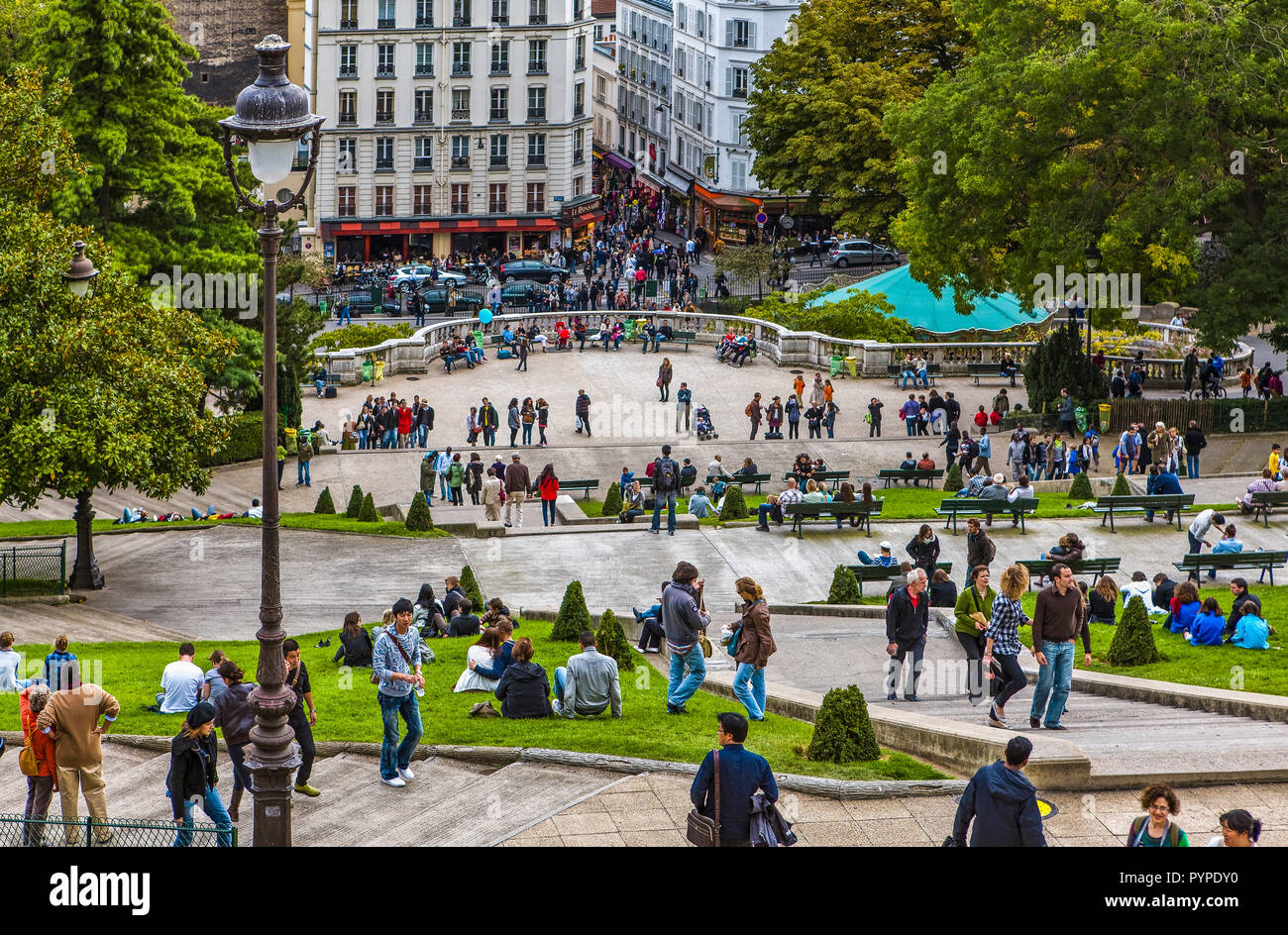France, Paris, Montmartre, vue sur la ville depuis le SacrÃ© Coeur Banque D'Images